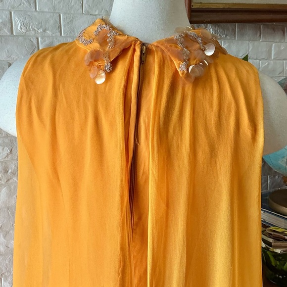 Vintage 1960s Lisa Howard Dress Sheer Silk Chiffon Overlay Embellished Neckline - Picture 10 of 16
